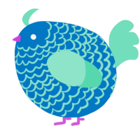A sapphire and mint chicken with a lace pattern