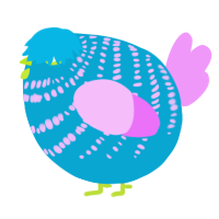 A cerulean and lavender chicken with a bar pattern