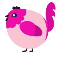 A rose and fuchsia chicken with a head pattern
