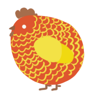 A vermilion and yellow chicken with a lace pattern
