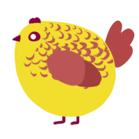 A yellow and red chicken with a half-lace pattern