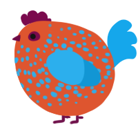 A vermilion and sky chicken with a speckle pattern