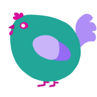 A turquoise and lilac chicken
