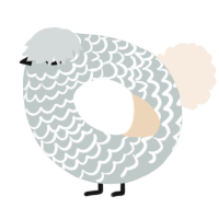A silver and cream chicken with a lace pattern