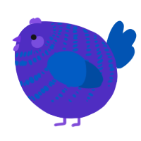 A indigo and ultramarine chicken with a bar pattern