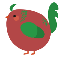 A red and viridian chicken with a neck-band pattern