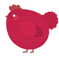 A crimson chicken with a double-lace pattern