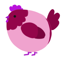 A pink and maroon chicken with a head pattern