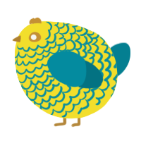 A yellow and sea chicken with a lace pattern