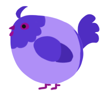 A lilac and indigo chicken with a head pattern