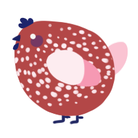 A red and rose chicken with a speckle pattern