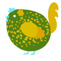 A olive and orange chicken with a speckle pattern