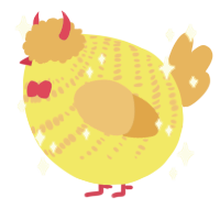 A yellow and orange chicken with a bar pattern
