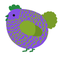 A blurple and chartreuse chicken with a lace pattern