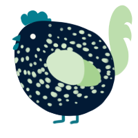 A tumblr and gluppy chicken with a speckle pattern