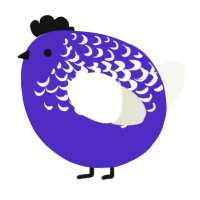 A indigo and white chicken with a half-lace pattern