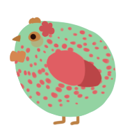 A cerulean and fuchsia chicken with a speckle pattern