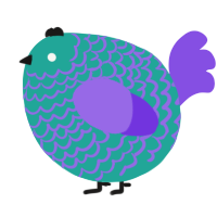 A turquoise and blurple chicken with a lace pattern