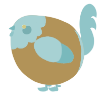 A ochre and aqua chicken with a head pattern