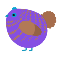 A blurple and brown chicken with a bar pattern