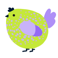 A lime and lilac chicken with a speckle pattern