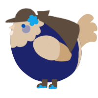 A navy and beige chicken with a head pattern