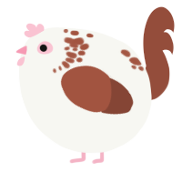 A white and russet chicken with a neck-speckle pattern
