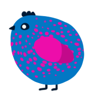A sapphire and fuchsia chicken with a speckle pattern