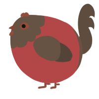 A red and bark chicken with a head pattern