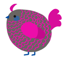 A grey and fuchsia chicken with a lace pattern