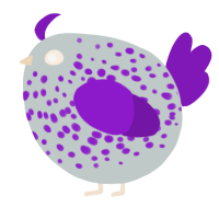 A silver and violet chicken with a speckle pattern