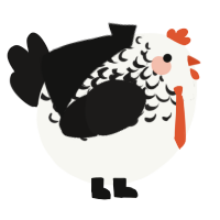 A white and sable chicken with a half-lace pattern