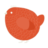 A vermilion chicken with a lace pattern