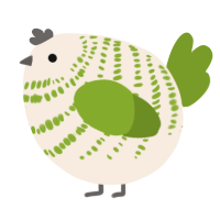 A cream and chartreuse chicken with a bar pattern
