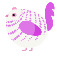 A white and orchid chicken with a bar pattern