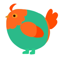A sea and red chicken with a head pattern