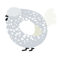 A mist and white chicken with a speckle pattern
