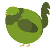 A chartreuse and olive chicken with a head pattern