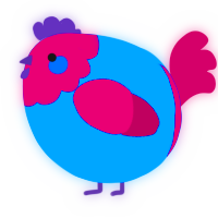 A sapphire and wine chicken with a head pattern