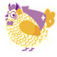 A white and gold chicken with a lace pattern