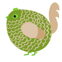 A chartreuse and beige chicken with a lace pattern