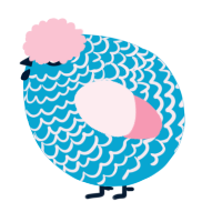 A cerulean and rose chicken with a lace pattern