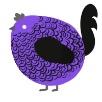 A blurple and black chicken with a double-lace pattern