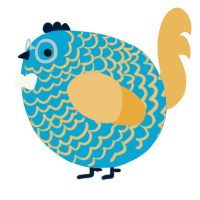 A cerulean and honey chicken with a lace pattern