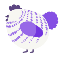 A white and blurple chicken with a bar pattern