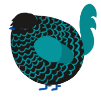 A sable and teal chicken with a lace pattern