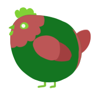 A leaf and red chicken with a head pattern