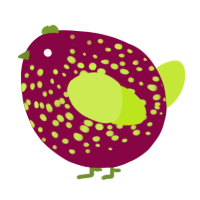 A maroon and lime chicken with a speckle pattern