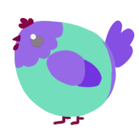 A mint and blurple chicken with a head pattern
