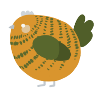 A orange and olive chicken with a bar pattern